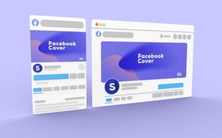 رابط کاربری سه بعدی فیس بوک با وب سایت برای موکاپ پست رسانه های اجتماعی